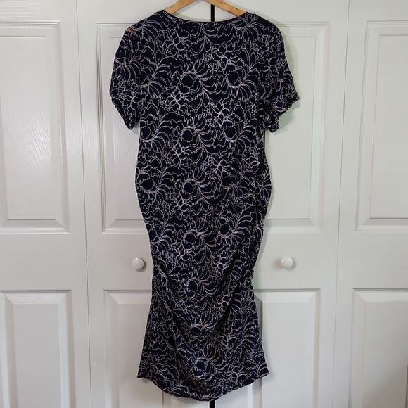 Motherhood Maternity Blue & White Midi Dress Size 1X Lace Overlay Textured - Picture 2 of 12